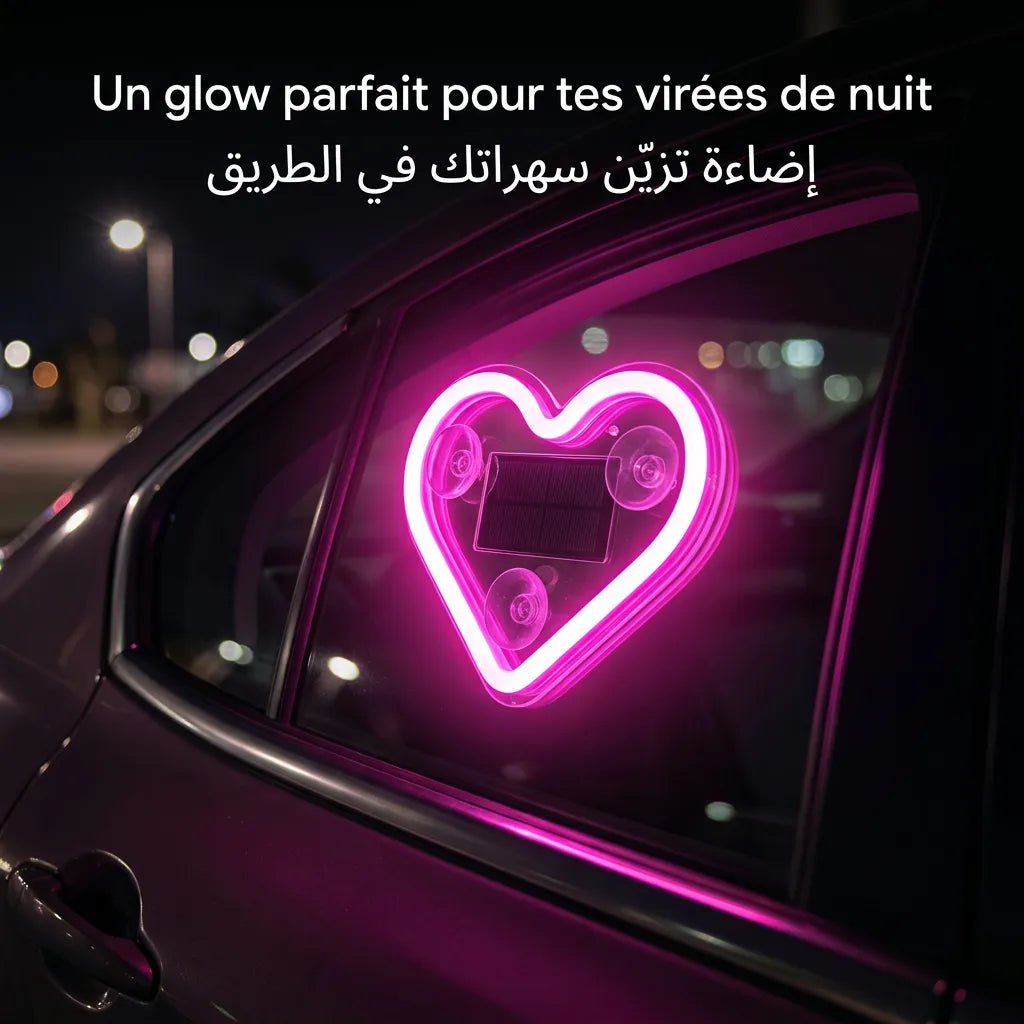 Cœur Néon LED Solaire pour Voiture