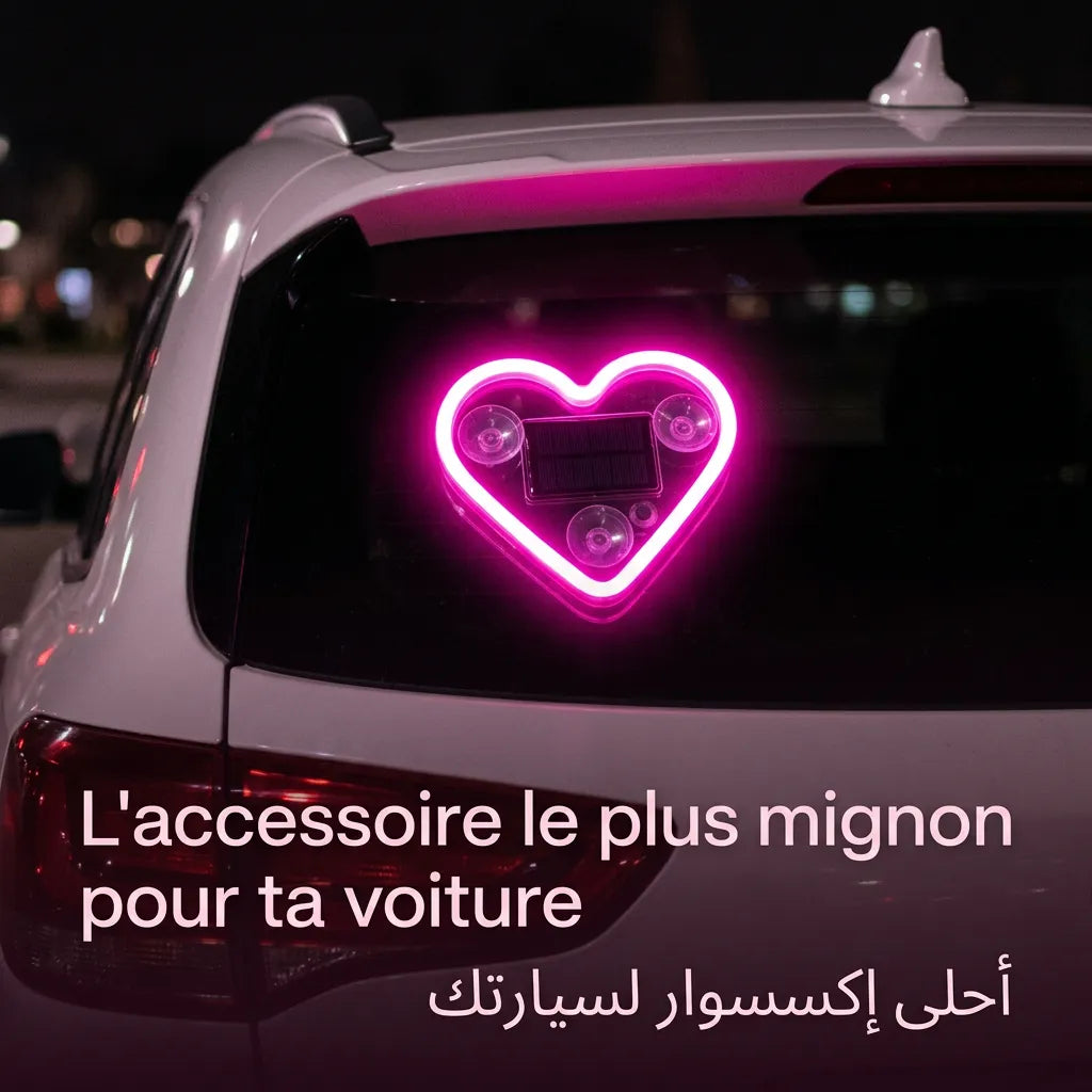 Cœur Néon LED Solaire pour Voiture