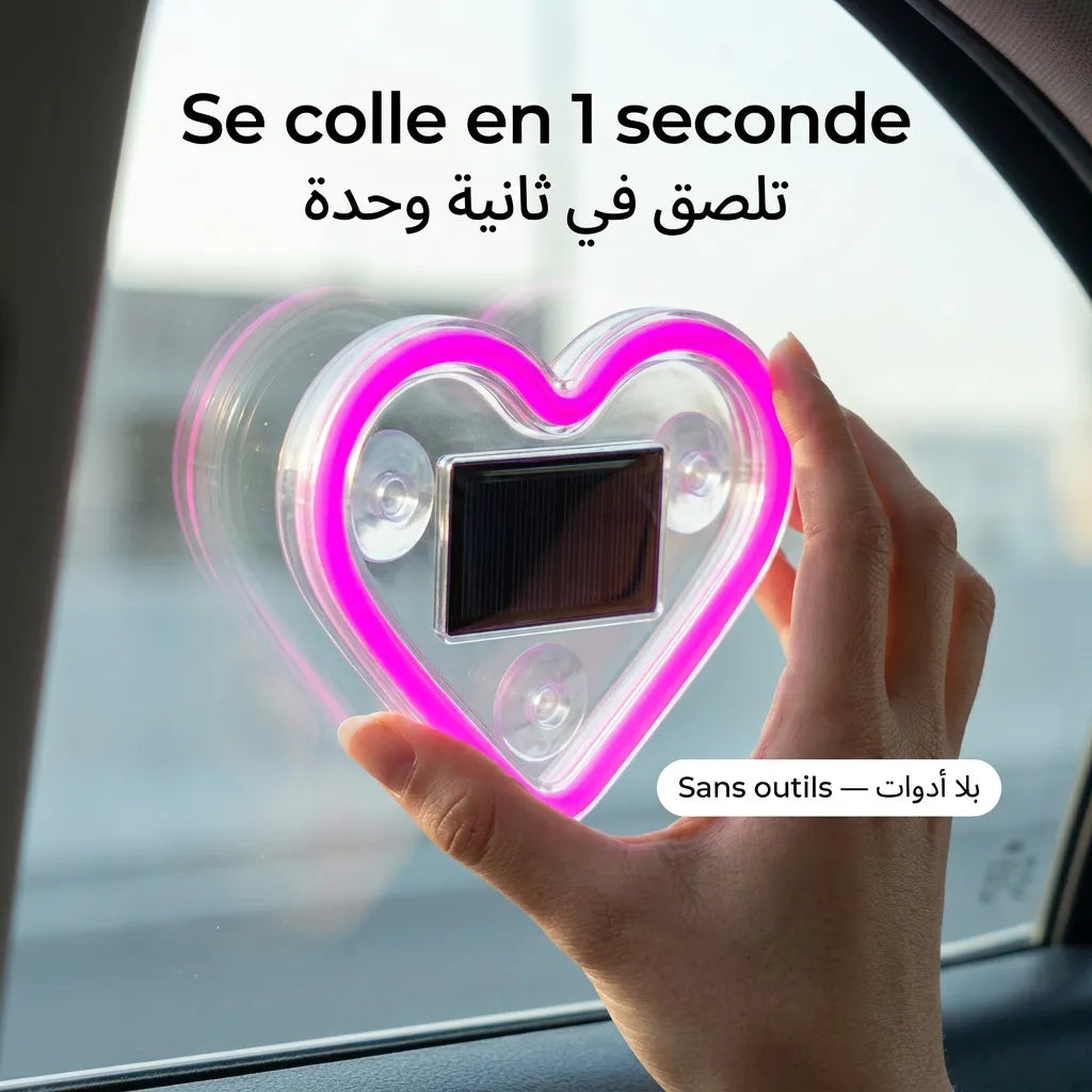 Cœur Néon LED Solaire pour Voiture